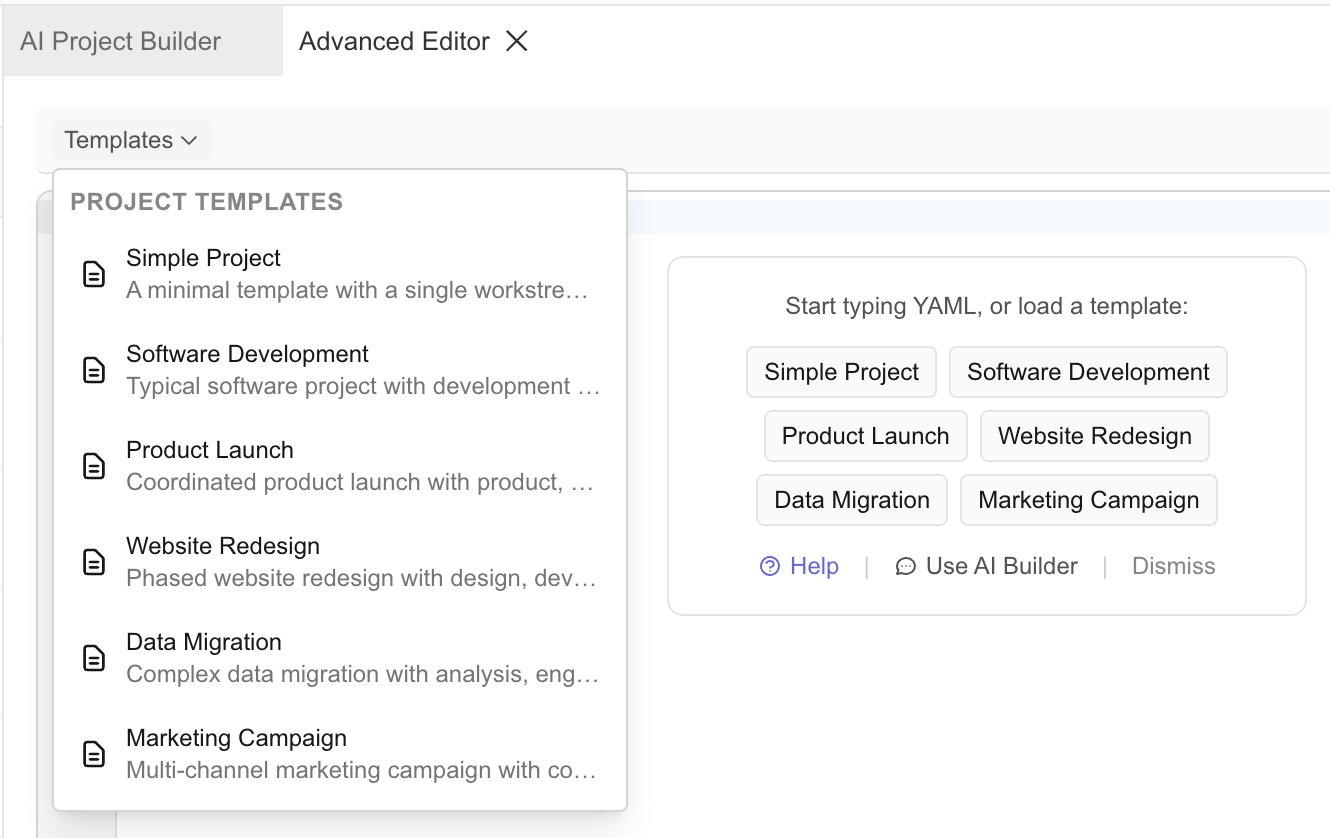 Project template picker