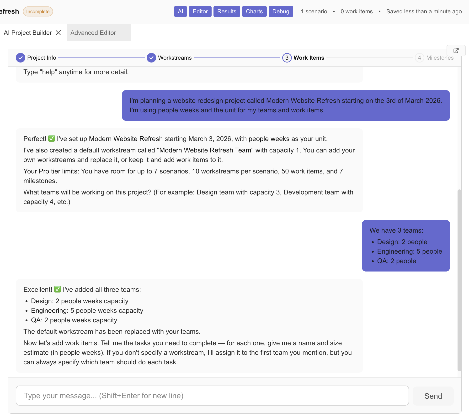 AI Project Builder chat flow