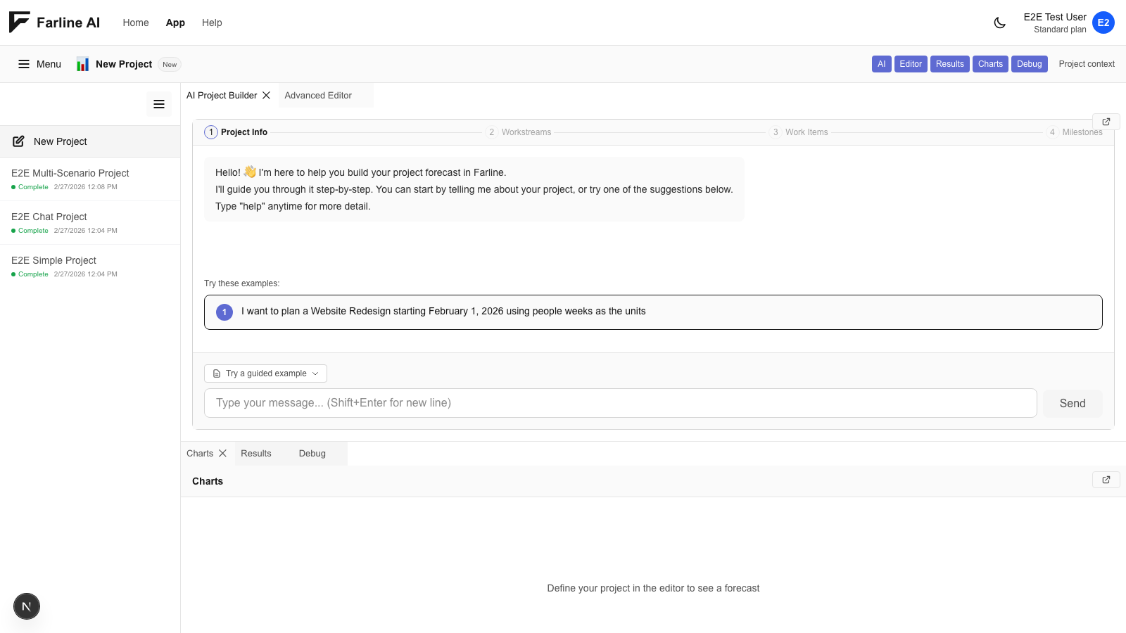 Start a new project from project selector (placeholder)
