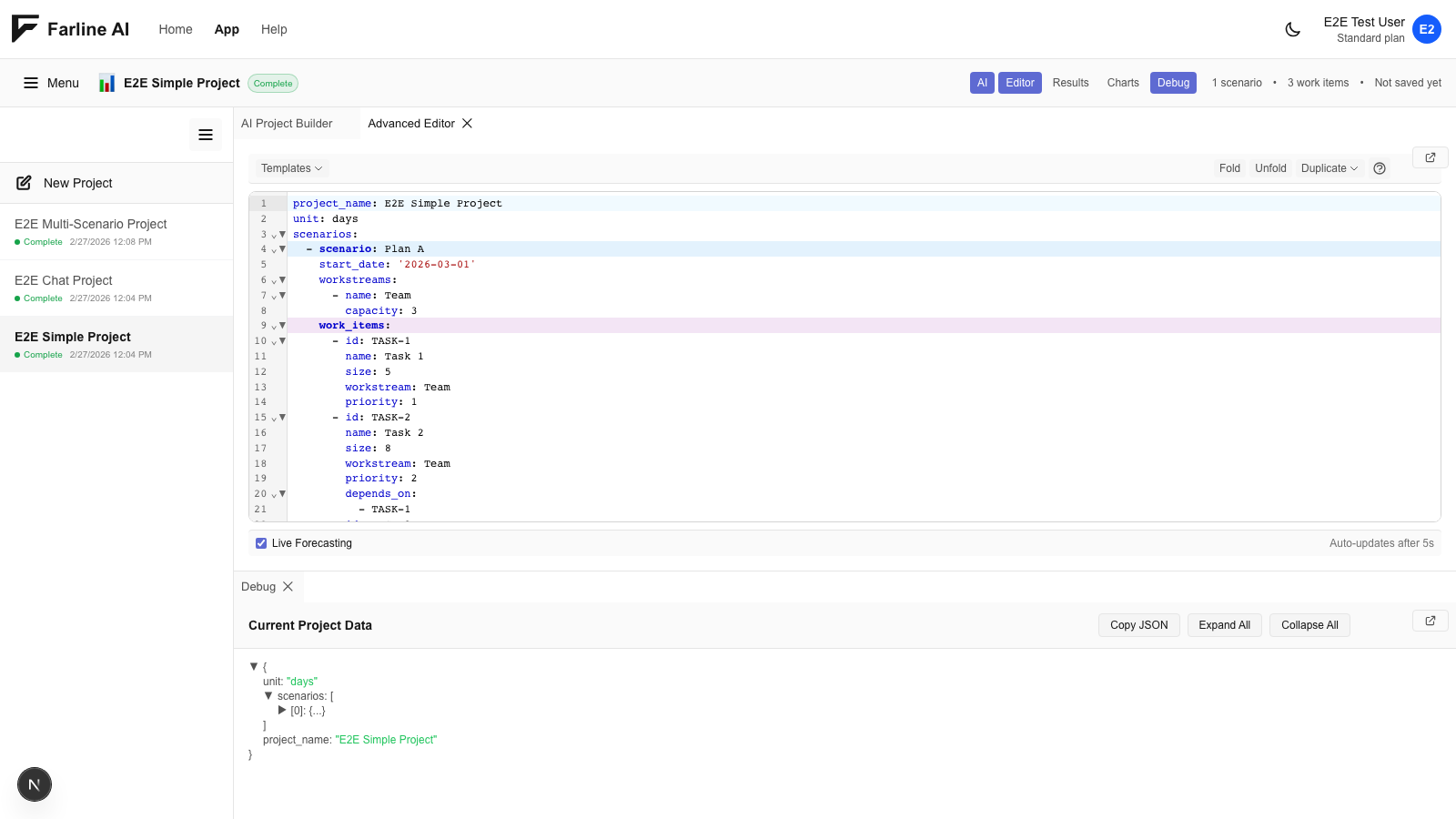 Annotated project definition structure