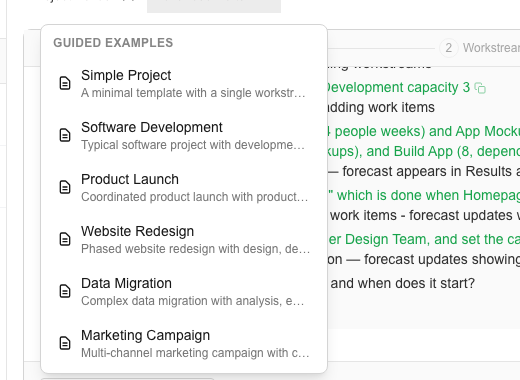 Guided examples dropdown