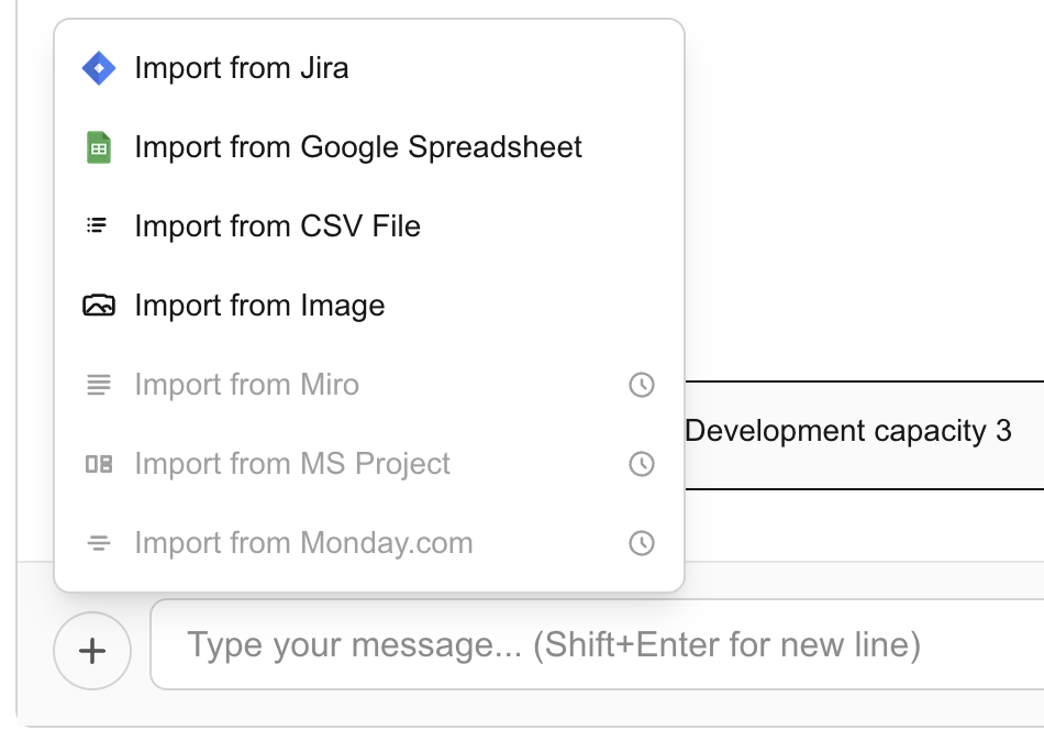 Plus button import menu