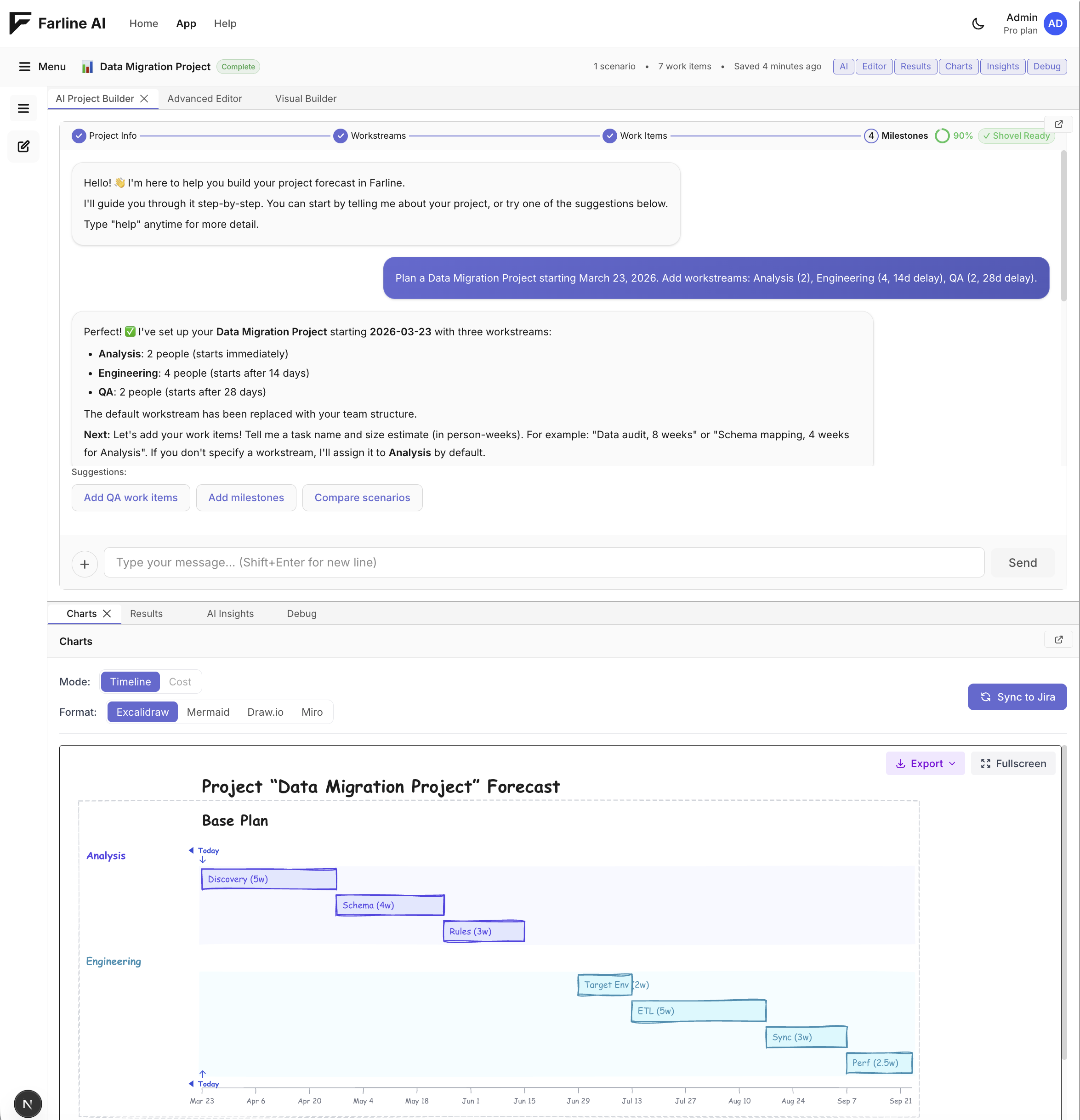 Farline interface showing all panes in the default layout