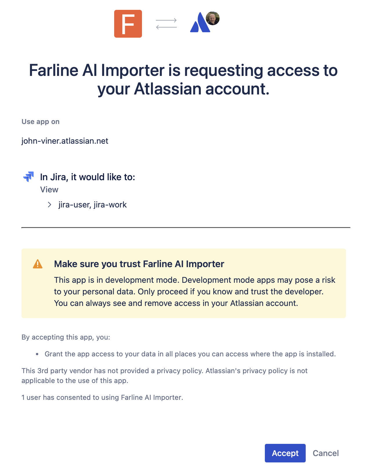 Jira import auth dialog